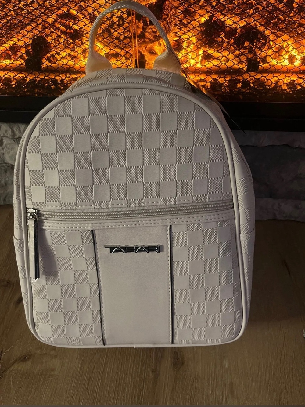 Tahari Cream Textured Check Backpack